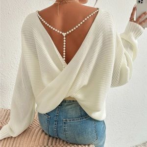 Luxe pearls detail twist back sweater